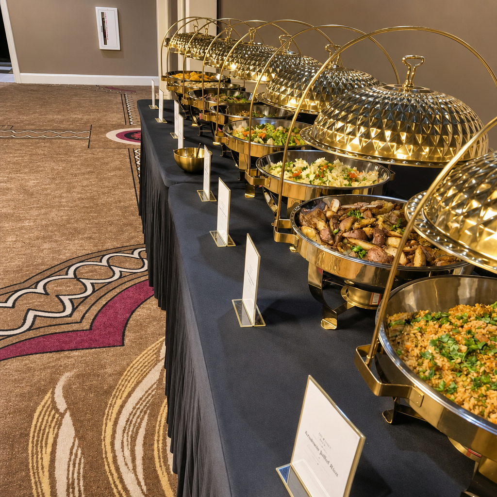 Grand buffet line with chafing dishes